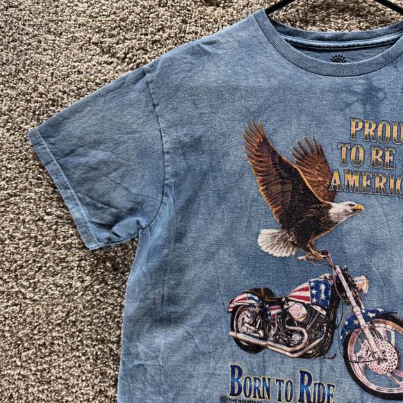 The Mountain Shirt Mens Medium Blue Born To Ride Motorcycle American Pride 2019 - Picture 5 of 12